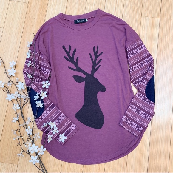 Deer Print Long Sleeved Tunic Shirt, S. - Picture 1 of 5